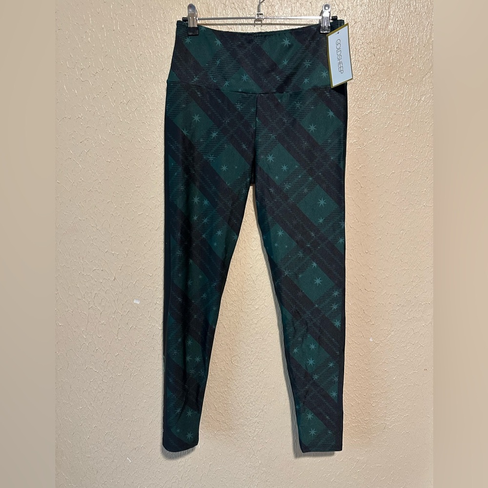 Goldsheep Green Starry‎ Plaid Leggings Size Large Crop